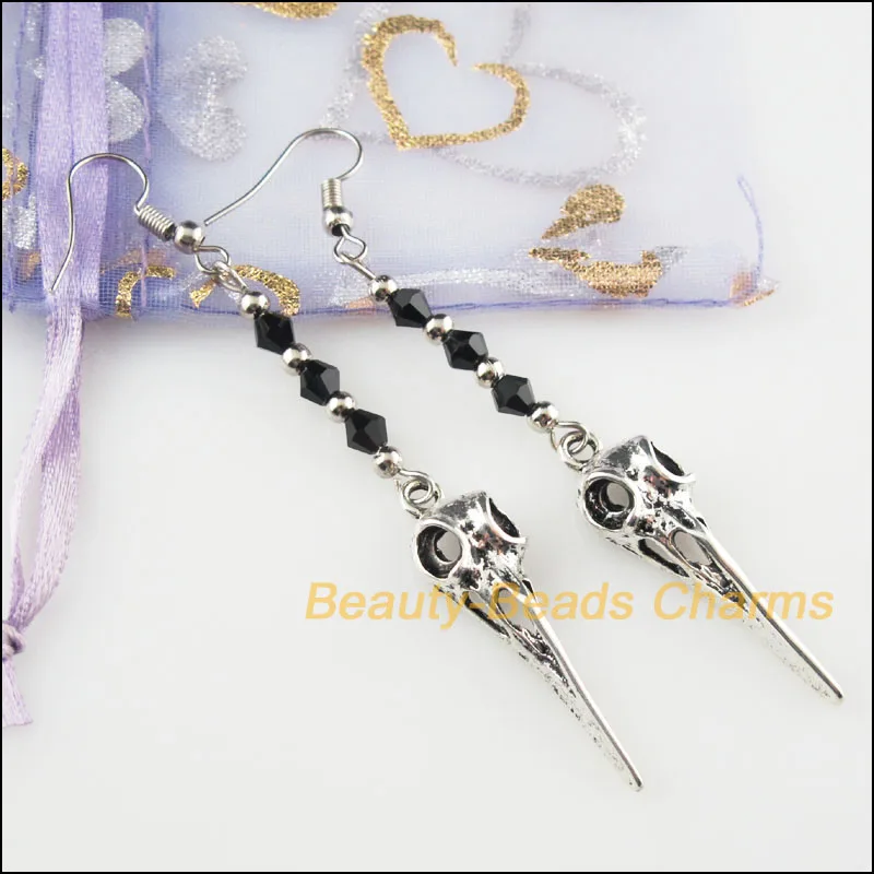 Хрустальные черные бусины Хэллоуин Череп Подвески кисточкой серьги крюк подарок