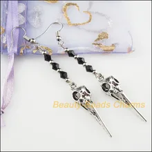 Хрустальные черные бусины Хэллоуин Череп Подвески кисточкой серьги крюк подарок
