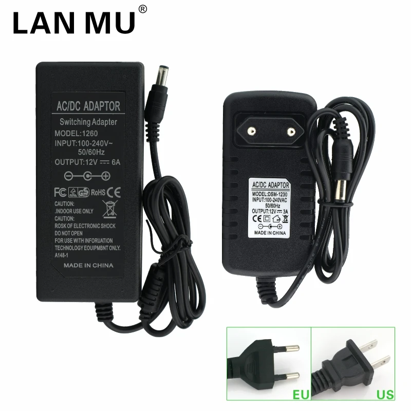 

AC 100V - 240V to DC 12V 1A 2A 3A 5A 6A lighting transformers Power Supply Adapter Converter Charger For LED Strip light