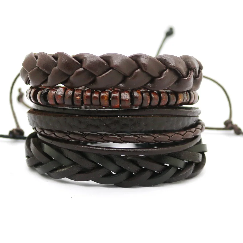 1 Set 4pcs Leather Bracelet Men S Multi Layer Bead Women 1 Set 4pcs Leather Bracelet Men S Multi Layer Bead Women Retro Punk Casual Jewelry Accessories In Chain Link Bracelets