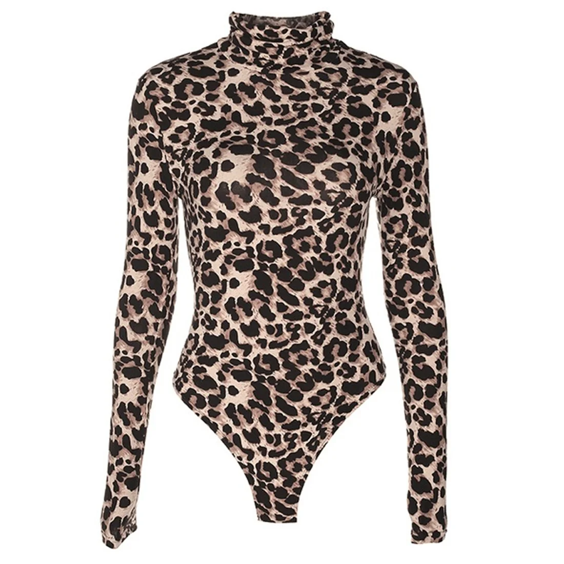 Сексуальный леопардовый боди Женский Водолазка Боди с длинным рукавом купальный костюм с шортами комбинезон цельный