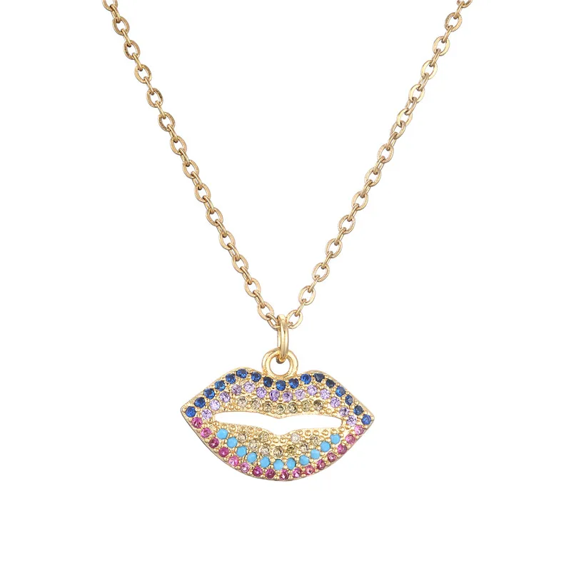 

NBWBUY Sexy Lips Pendant Necklace For Women Girl 45cm Link Chain Choker Necklace Luxury CZ Jewelry Party Gift