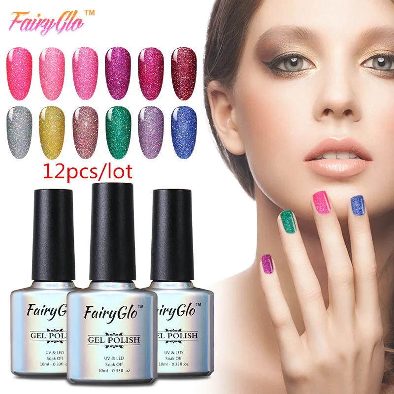 

FairyGlo 12PCS 10ML UV Gel Nail Polish Neon Glitter Gel Polish Bling Giltter GelLak Semi Permanent Lucky Lacquer Stamp Enamel