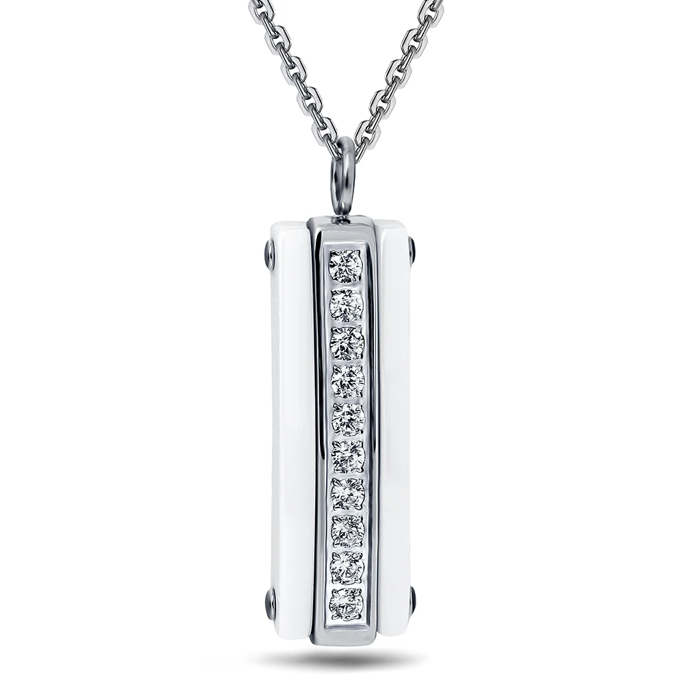 

White 1Row CZ Crystal Ceramic Pendant Necklace Women Engagement Promise Wedding Jewelry For Women