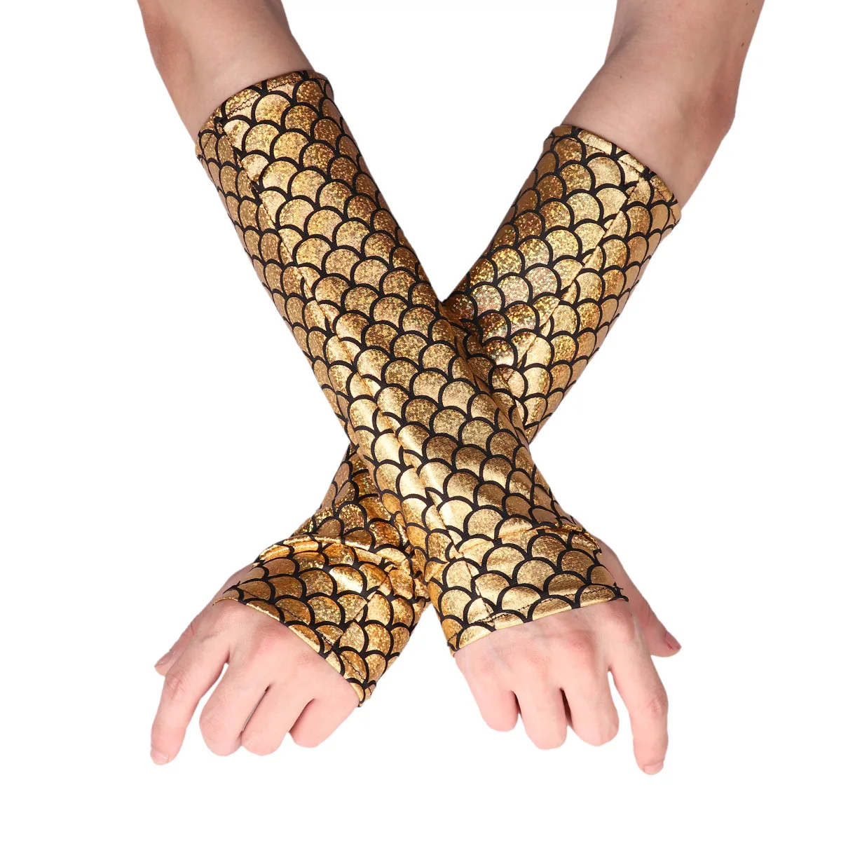 IIXPIN длинные перчатки без пальцев с рисунком рыбьей чешуи, длинные перчатки с рукавами для рук, аксессуары для костюма на Хэллоуин для взрослых