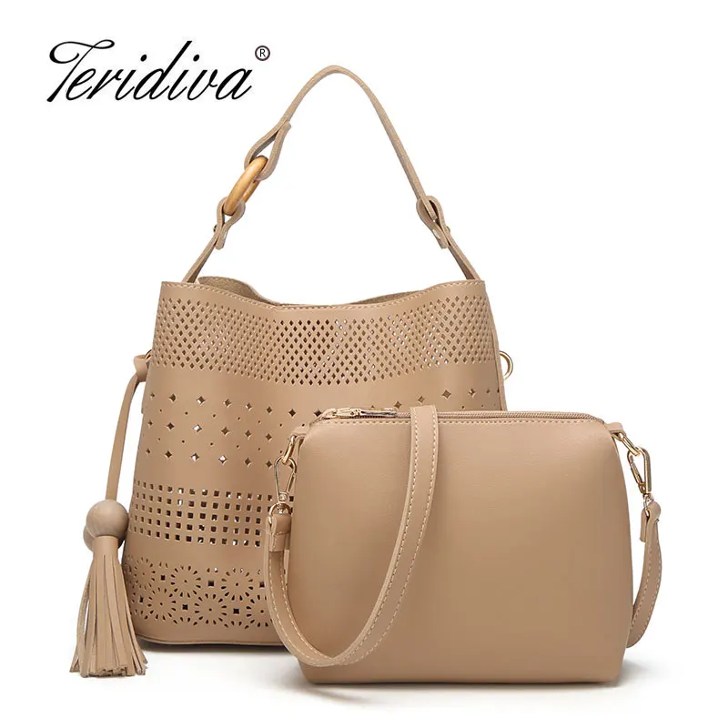 

Teridiva Luxury Handbags Women Bags Designer Hollow Out Shoulder Bag Tassel Crossbody Composite Tote Bag for Female Purse Bucket