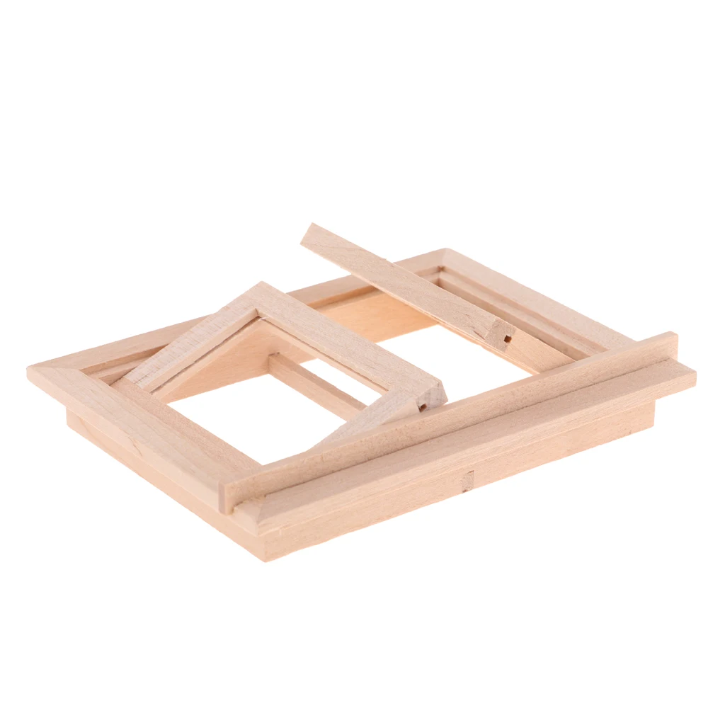 1/12 Scale Miniature Unpainted Mini Wood 2 Pane Window Frame for 1/12 Dollhouse Furniture Any Room Items DIY Making Accessory