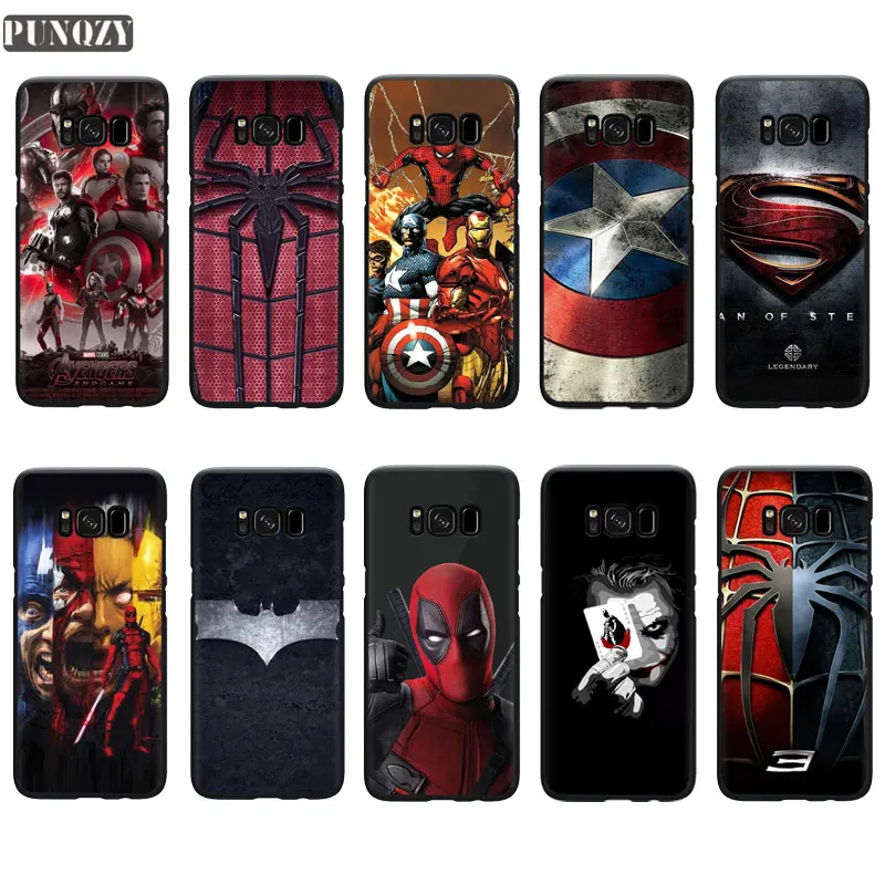 

Cool marvel Black Phone Case For Samsung A50 A70 S10 S9 S8 Plus S7 A6 2018 Superman Spiderman Batman Patterned TPU Silicone case