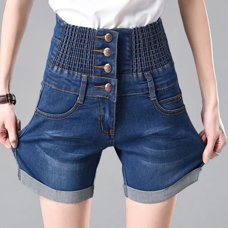 

2017 Retro High Waist Jeans Women Summer New Loose Denim Shorts Women Single-Breasted Plus Size Blue Jeans Shorts Feminino C3362