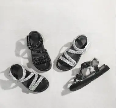 

2018 children beach sandals girls silver sandals princess summer shoes with rhinestone