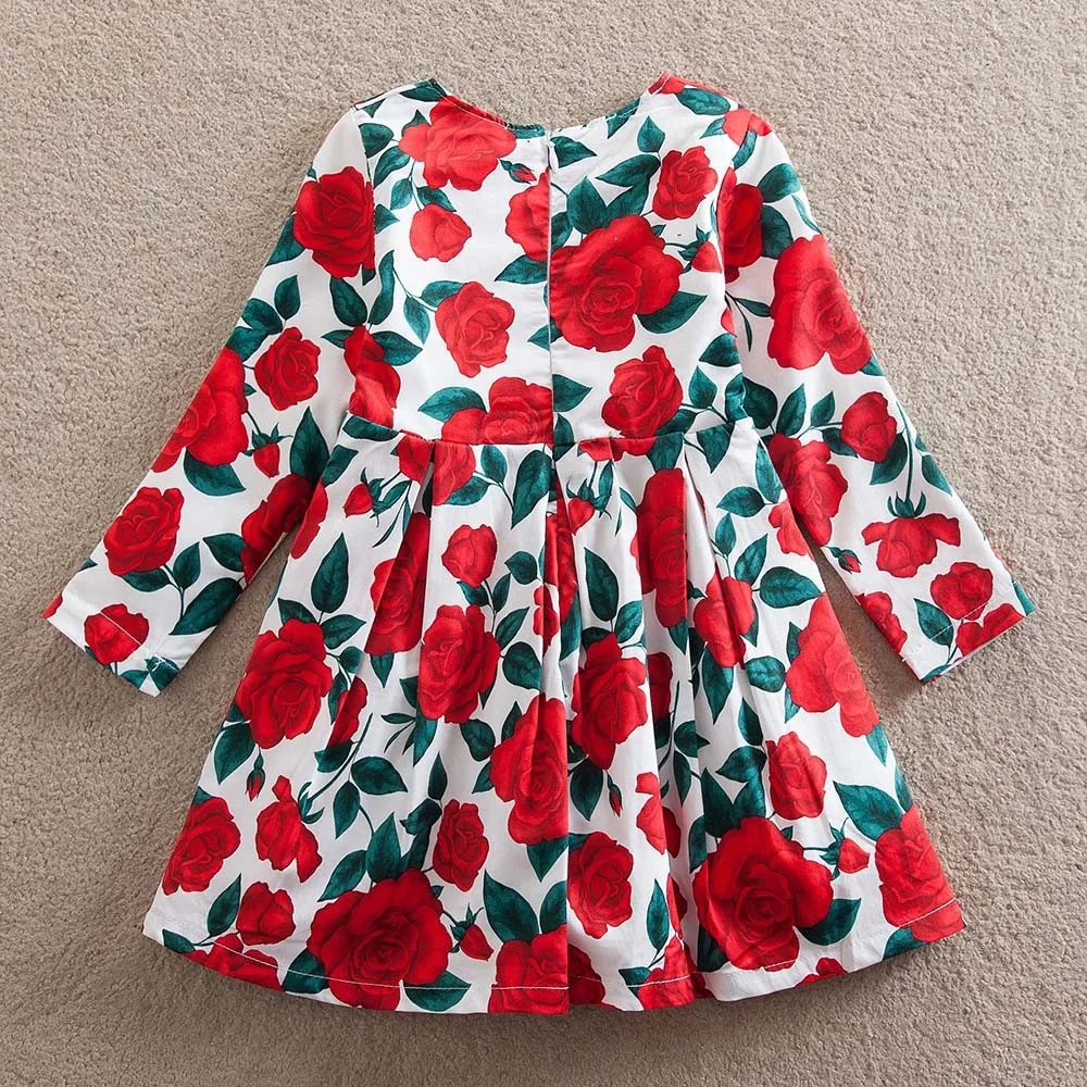 

Girls Dress Baby Kids Cotton Casual Spring Dresses Long Sleeves Floral Print Zipper Princess Pageant Outfits Baby Girls Dresses