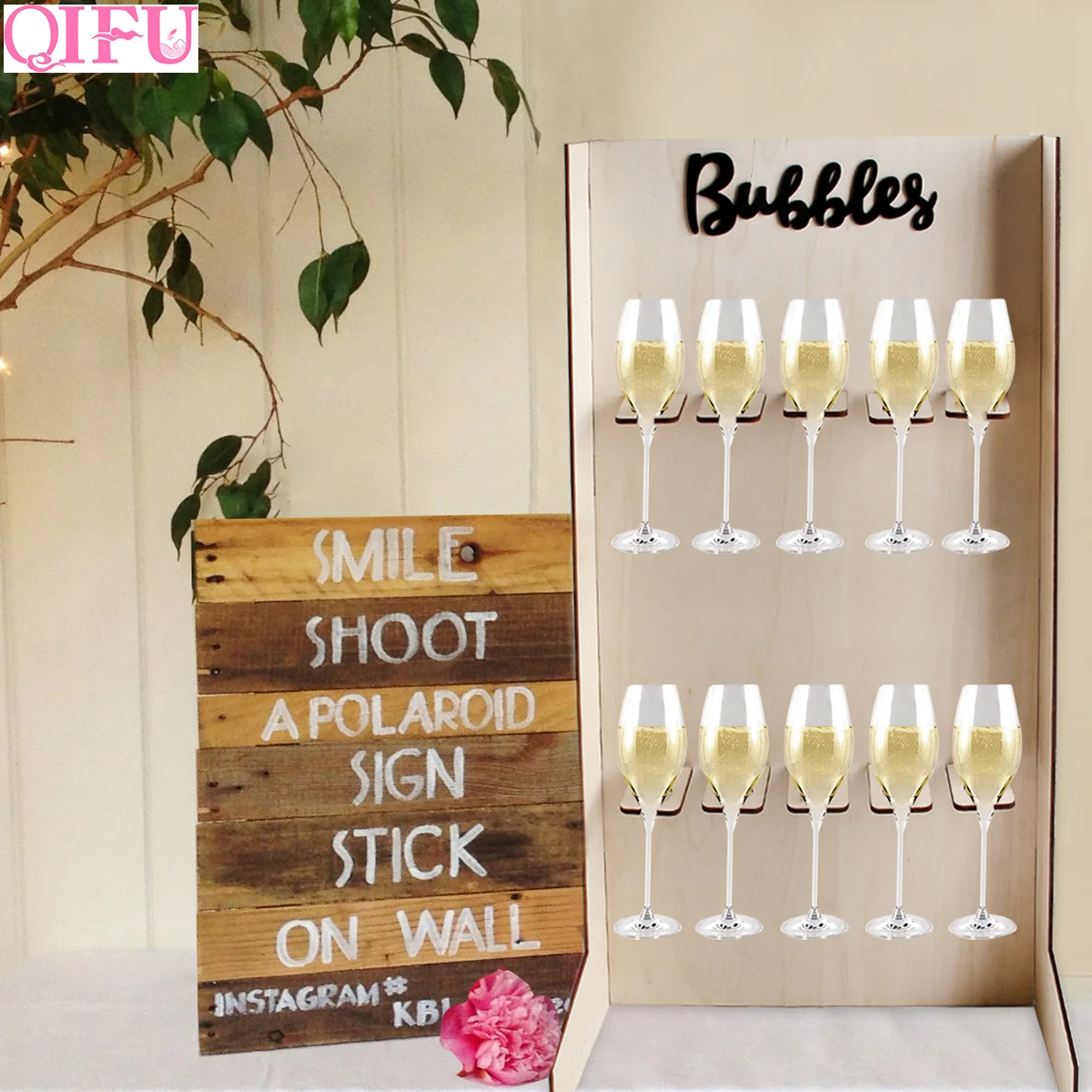 

QIFU 55*35cm Wooden Champagne Cup Holder Wedding Birthday Party Decoration Bridal Shower Hen Party Bachelorette Party Decor