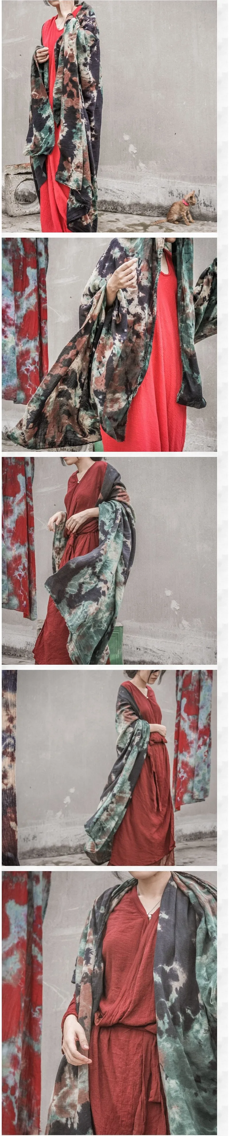 В г., осень новые продукты, дизайн бренда качество хлопок лен Батик шарф женщин Свободные Большие размеры