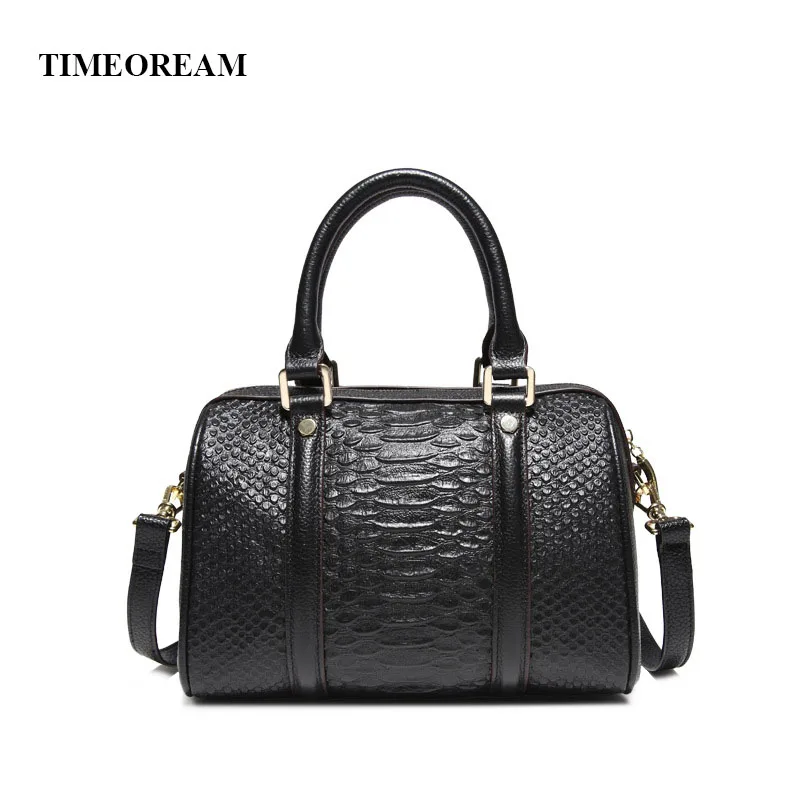 

TIMEOREAM European Designer Retro Autumn and Winter Leather Handbag Ladies Bag Crocodile Pattern Boston Shoulder Messenger Bag