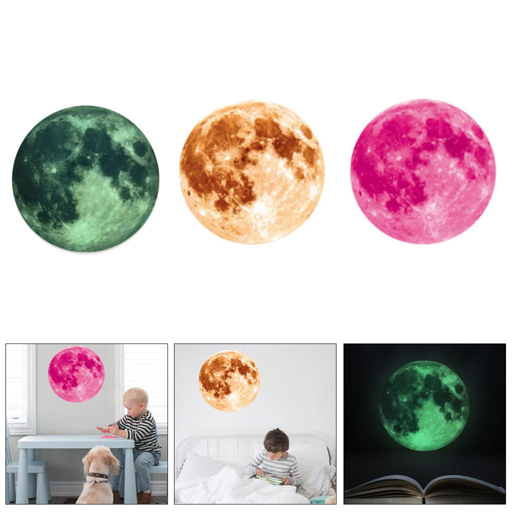 

Moon Fluorescent 3D Large Wall Sticker Bedroom Home Decor Fluorescent Removable Wall Stickers Murals Shine In The Darkness