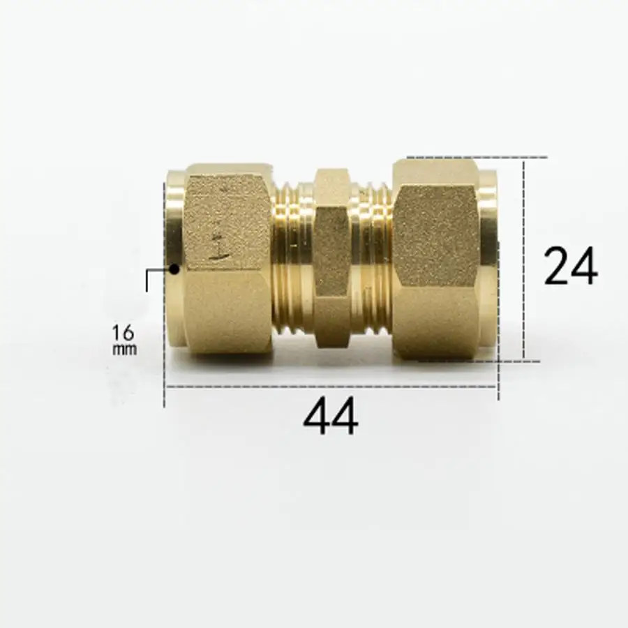 Fit Tube OD 16mm Brass Compression Fitting Union Straight Connector