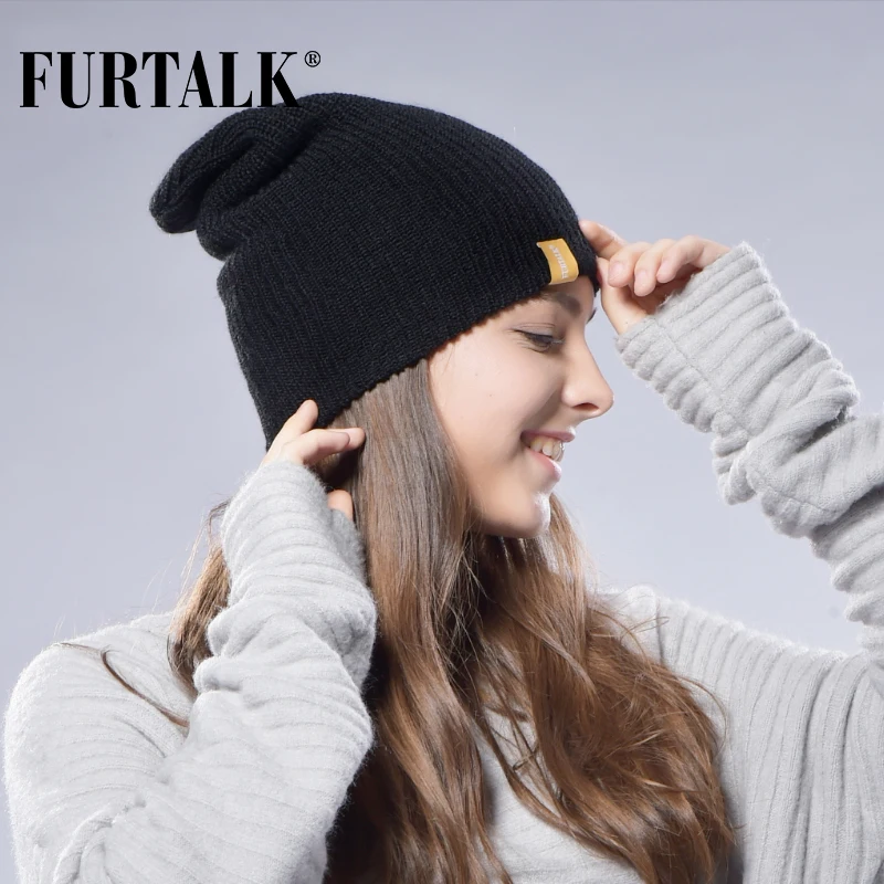 FURTALK Шерсть Вязаная ЗимняяШляпа Бини Шапка Женская Одинарная Шапки Крупной бини