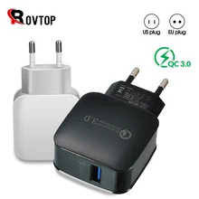 Rovtop 18 Вт Быстрая зарядка QC3.0 Быстрая зарядка для мобильных телефонов вилка Европа/США настенное USB зарядное устройство адаптер для iPhone samsung Xiaomi huawei