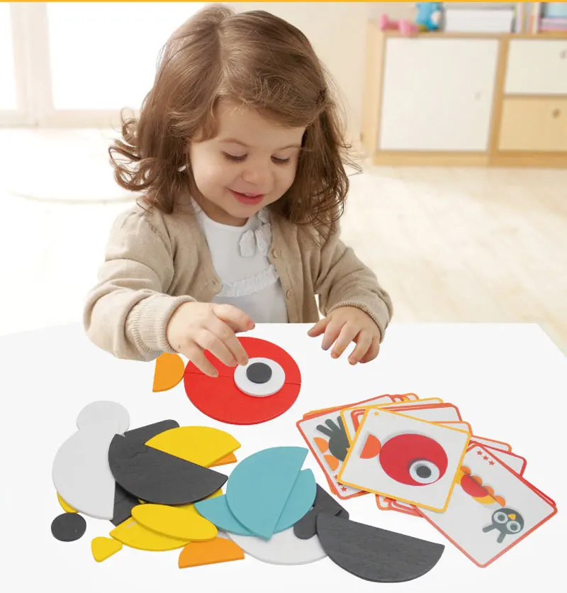 

Educational Toys Unisex Montessori Jigsaw Puzzles with Idea Cards for Toddlers with Convenient Pouch
