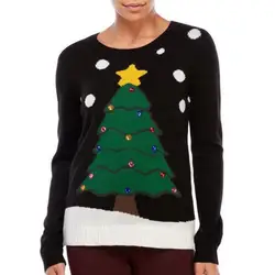 Для женщин Рождество Рождественский свитер отпуск Санта эльф новелли Для женщин вязаные свитера длинный рукав Harajuku регулярные Свободные