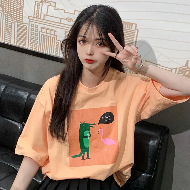 

YouGeMan Fashion T Shirt Women 2019 Summer Korean Clothing Ulzzang Harajuku Kawaii Printed Short Sleeve T-shirt Girls Tee Shirts