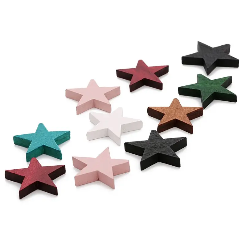 

LINSOIR 30pcs/lot Multicolor Natural Wood Beads 22X23mm Five-Pointed Star Charm Beads Fit DIY Bracelets Necklace Jewelry Making