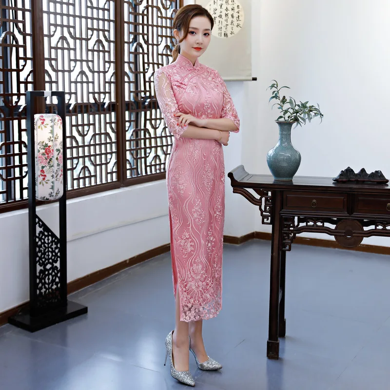 Винтажное свадебное платье в китайском стиле Cheongsam в стиле ретро, длинная одежда, сексуальные тонкие вечерние платья, свадебное платье, одежда Ципао, Vestidos