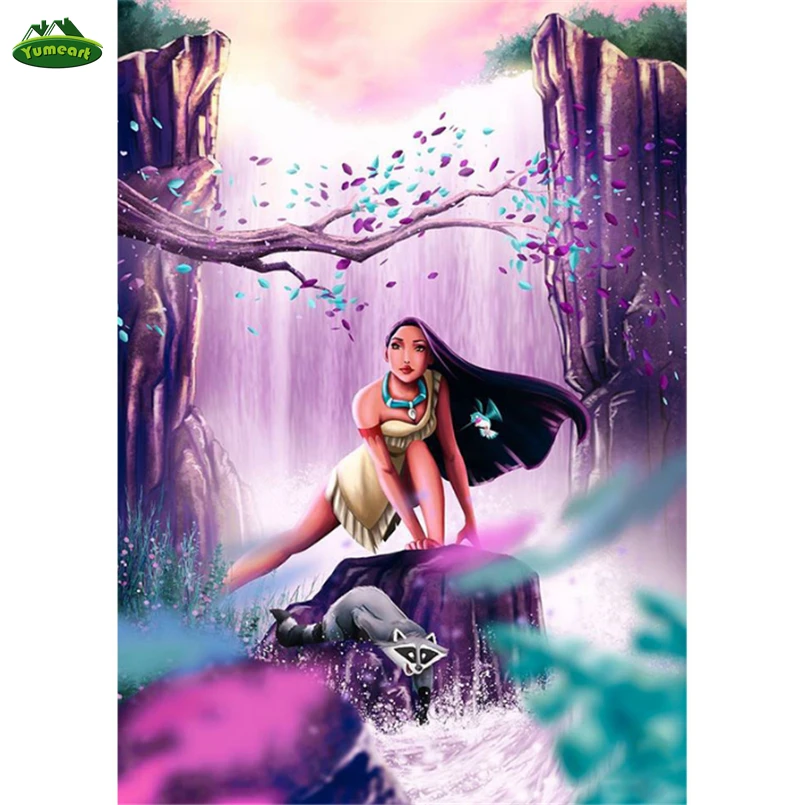 

YUMEART 5D DIY Diamond Painting "Cartoon Princess YHAterfall" 3D Embroidery Cross Stitch Precipice Flower Tree Landscape Picture