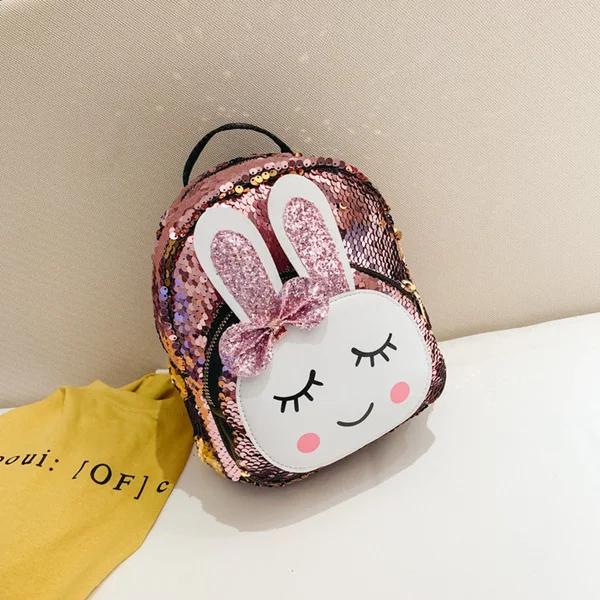 Новые лазерные школьные сумки рюкзак с пайетками для девочек милый кролик Детский рюкзак голографическая Детская сумка mochila escolar - Цвет: Pink