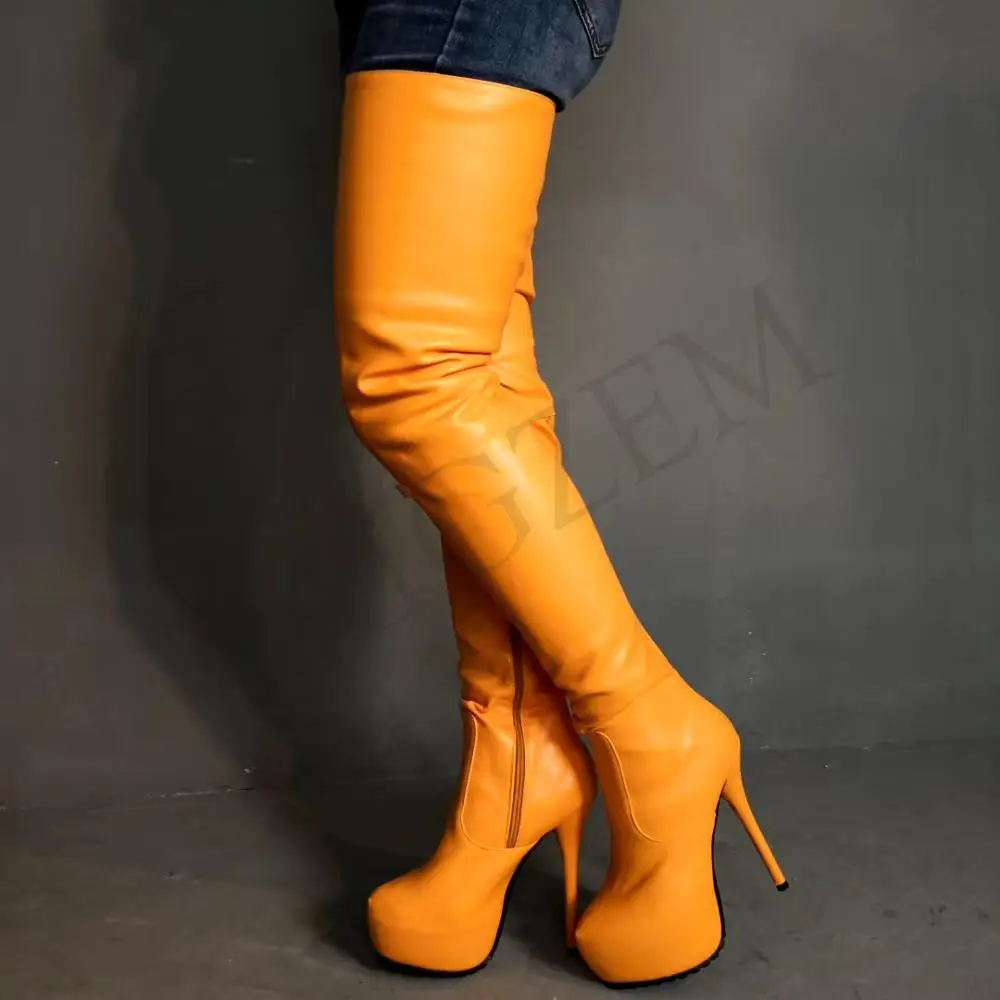LAIGZEM FASHION Women Over-the-Knee Boots Platform High Heels Black Blue Brown Burgundy Long Boots Botines Mujer Big Size 4-19 (12)