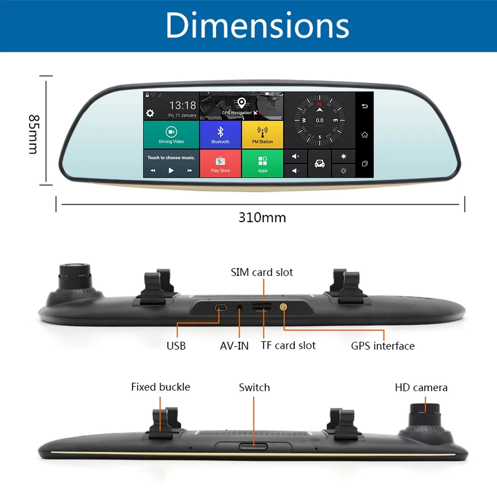 Автомобильный видеорегистратор Anfilite 3G Mirror 6 5 &quotIPS Dash Cam Full HD 1080 P камера Android 0 GPS