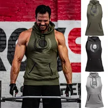 Для бодибилдинга майка с капюшоном мужская одежда для тренажерного зала фитнеса мужские жилеты без рукавов хлопковые майки Спортивный Топ
