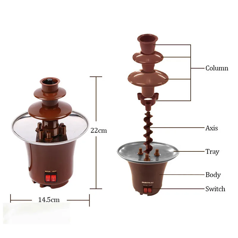 Мини шоколадный фонтан бытовой 3 Круглый Ланч-бокс для шоколадного фондю Choco дерево ЕС Стандартный