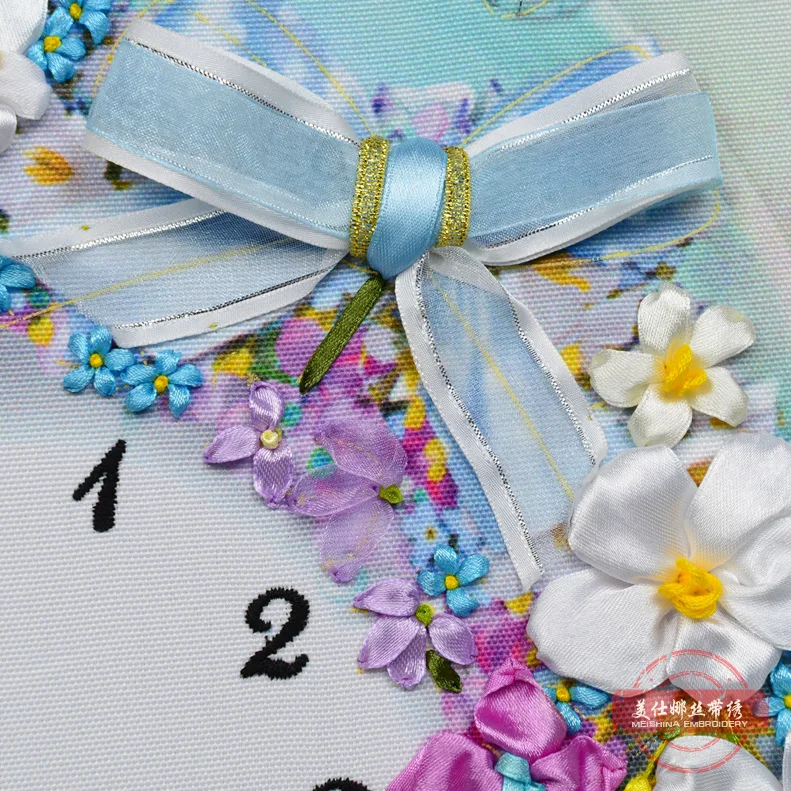 DIY лента вышивка цветы картина часы холст картины рукоделие ремесла набор