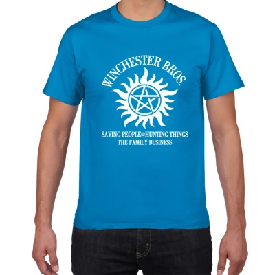 Новая мужская футболка Сверхъестественное Винчестер Bros хип-хоп мужские футболки хлопок размера плюс летняя уличная одежда футболки для мужчин - Цвет: diamond blue
