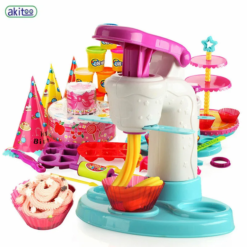 

akitoo New non-toxic no manual diy plasticine 3d color ice cream set ice cream salon series toys #3214