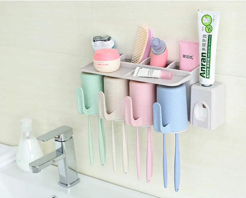Автоматический Дозатор зубной пасты мыть чашки Зубная щётка держатель Подставка для настенного монтажа для зубной щетки, семейный держатель для зубной щетки
