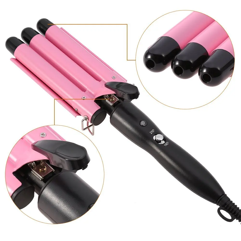 3 barril curling ferro varinha turmalina triplo