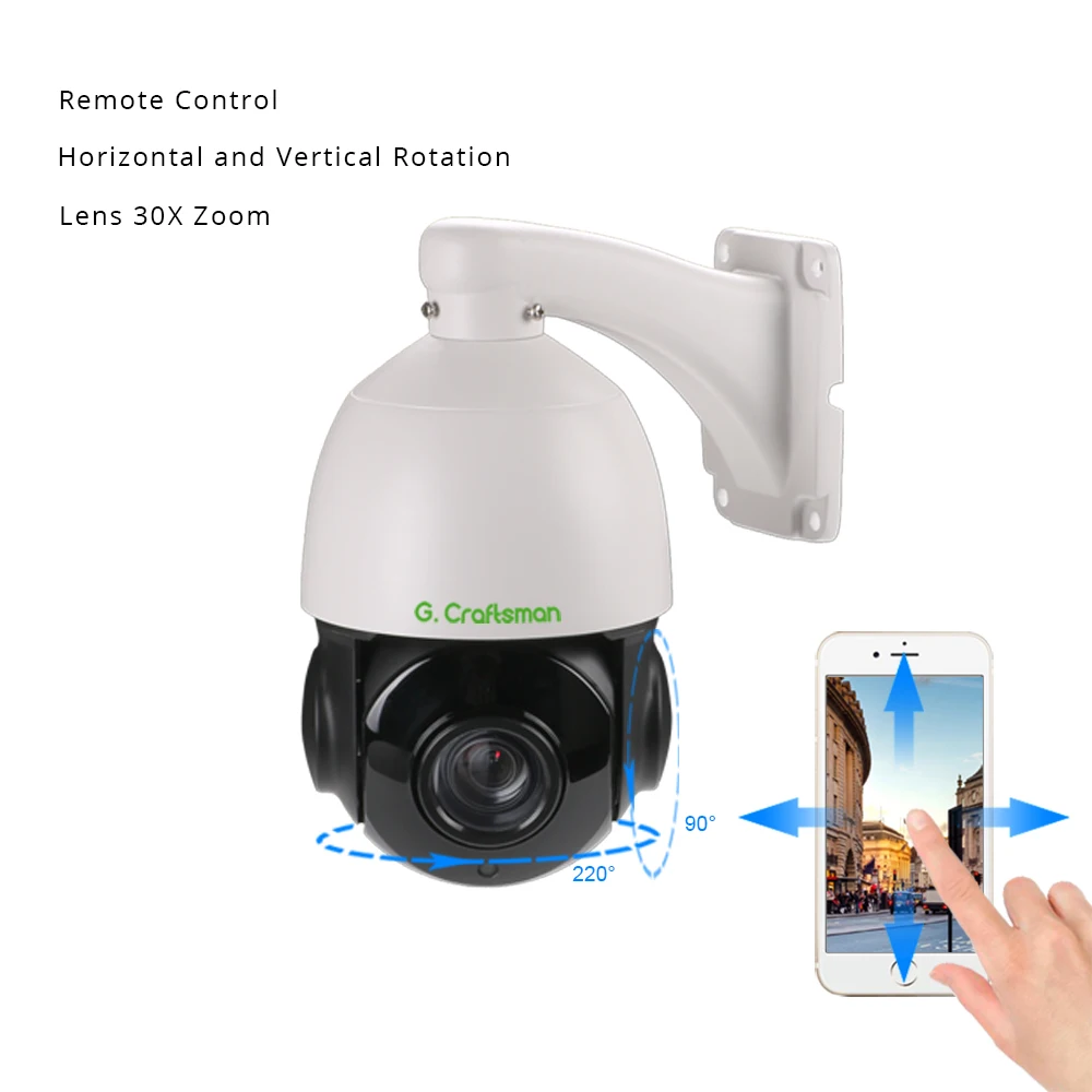  5.0MP POE 30X PTZ Dome IP Camera Outdoor HI3516D+AR0521 5.35-96.3mm Optical Zoom IR 60M CCTV Securi