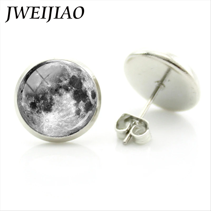 JWEIJIAO Moon Galaxy Planet Harajuku цветные круглые стеклянные серьги гвоздики с кабошонами
