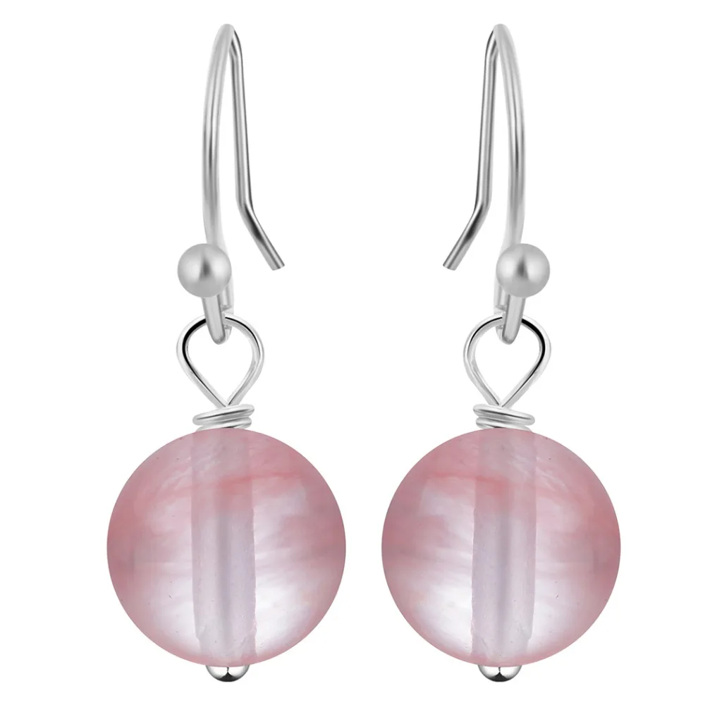 

QIMING 1pcs Sweet Classic Popular Pink Natural Stone Long Ball Drop Hook Earrings Dangling Earring Gift for Women Girls