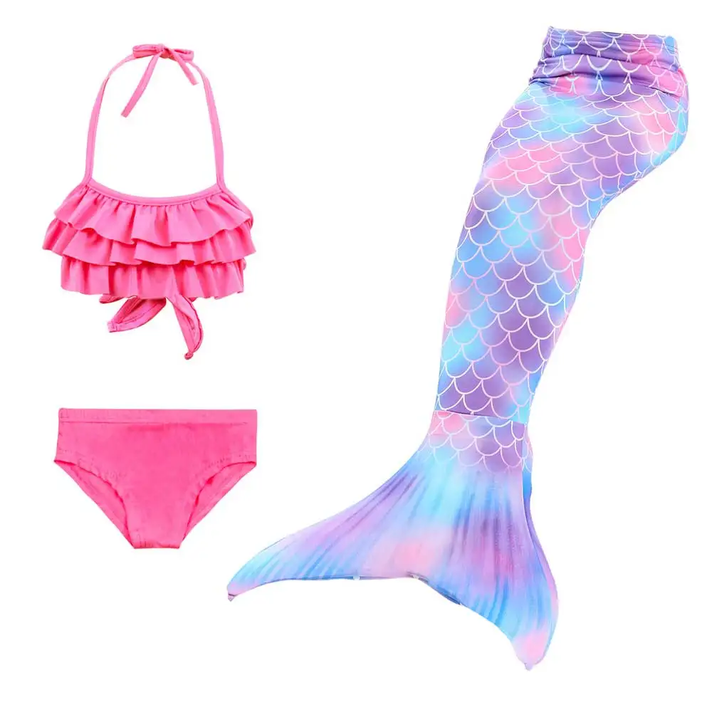 Бикини для девочек и блестящий хвост, купальник, хвост русалки для купания с монофином, повязка на голову, костюм для косплея, детский купальник русалки - Цвет: 3pcs Mermaid Tail 2