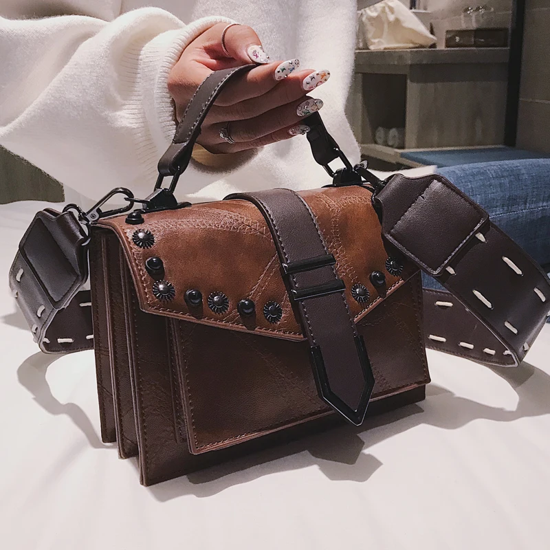 

European Fashion Retro Female Square Bag 2018 New Quality PU Leather Women's Designer Handbag Rivet Tote Shoulder Messenger Bags