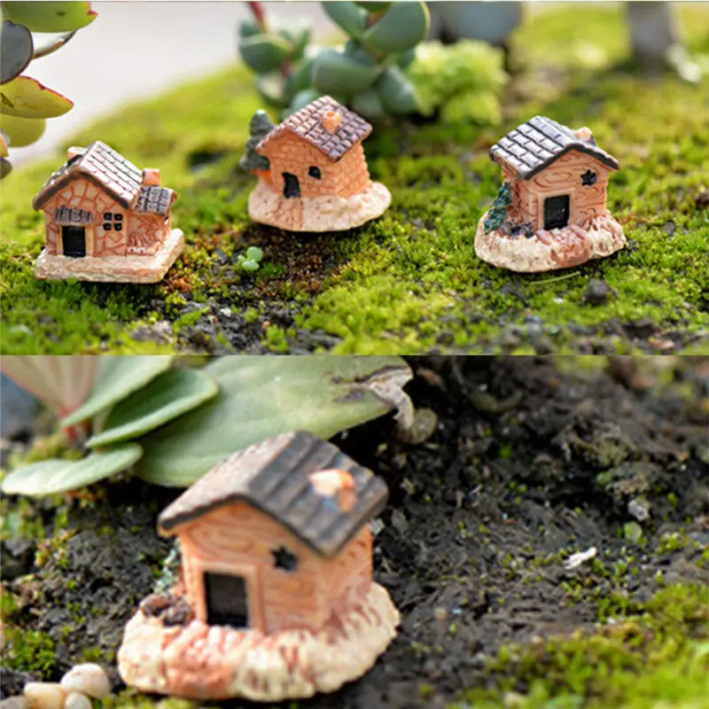 NEW 3Pcs Mini House Model Creative Design Miniature Garden Decoration Acc Natural Resin Micro Landscape Ornaments Wholesale