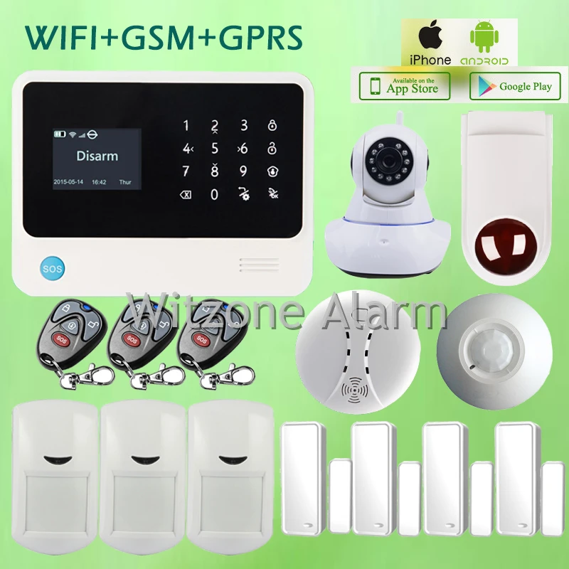 

GS-G90B android ios smart home alarm touch panel easy control wifi gsm alarm system w 720P wifi camera and ceiling pir sensor