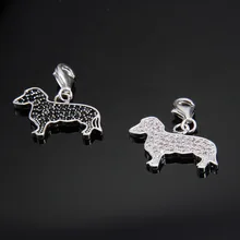 TS Joyería 925 de Plata Esterlina Zirconia pavimenta Perro Dachshund Charms Bracelet Fit Thomas Estilo Charm Club Joyería para mujeres