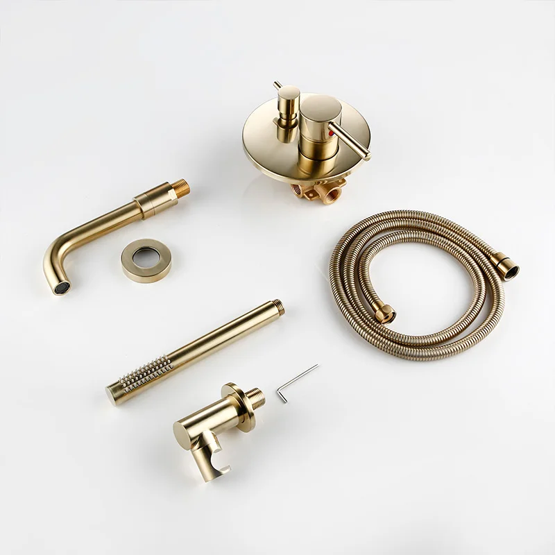Shower Set Brushed Gold Shower Set Headshower Mixer Swivel Bath Spout Wall Mount Shower Faucet Diverter Combo for Bathroom With Handshower