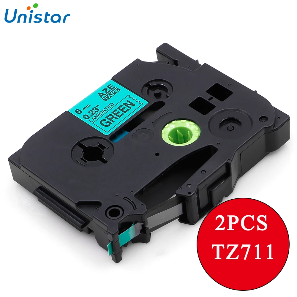 Unistar 2 шт. этикетка принтер лента совместима для Brother P touch TZ 711 TZe черный на Grenn 6 мм x 8
