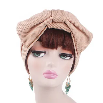 

2019 big bowknot Stretch Turban Ruffle Hair Hats Beanie Bandanas Scarf Head Wrap Headwear for Women 39