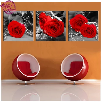 

3 Pieces Red Black and White Rose Flower home decoration,5D Diamond Painting,Cross Stitch,3D,Diamond Mosaic,Diamond Embroidery